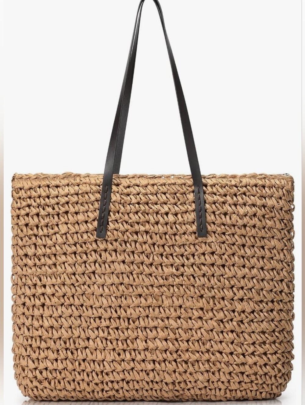 Woven Straw Tote Bag with Handles - Natural, Lightweight - Picture 2 of 8